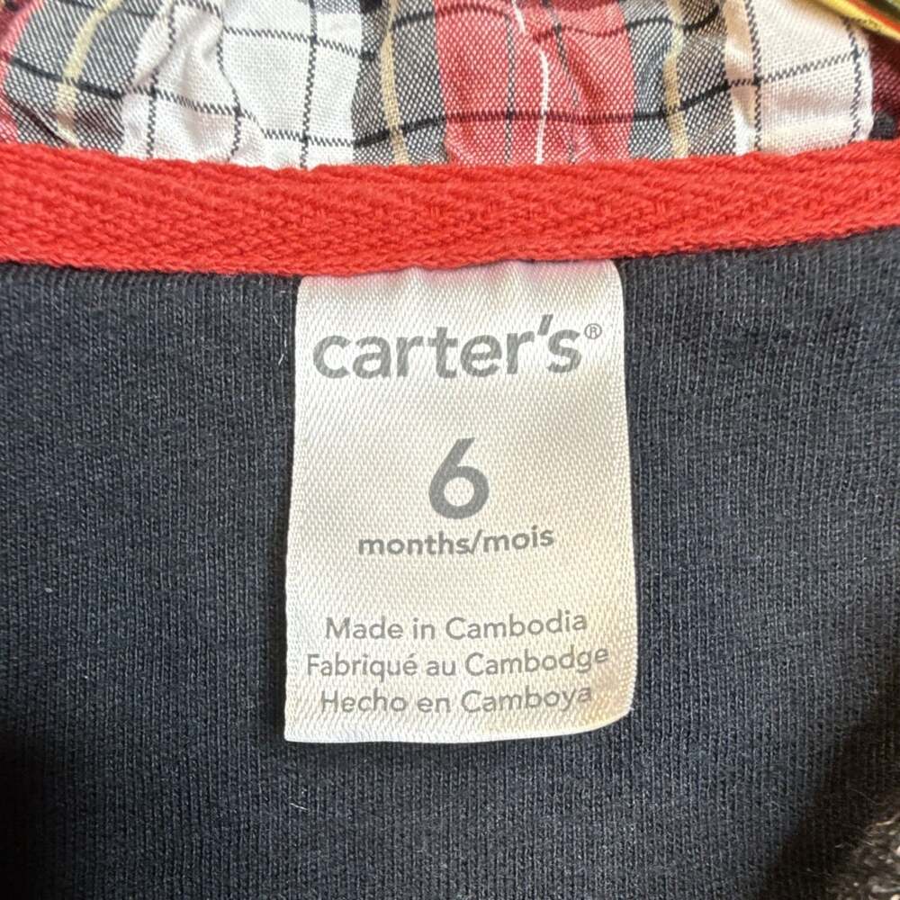 6 Month Baby Boy Carters Red and Black Plaid Jacket with Hood - Picture 3 of 5